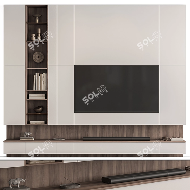 Modern White Wood TV Wall 3D model image 1