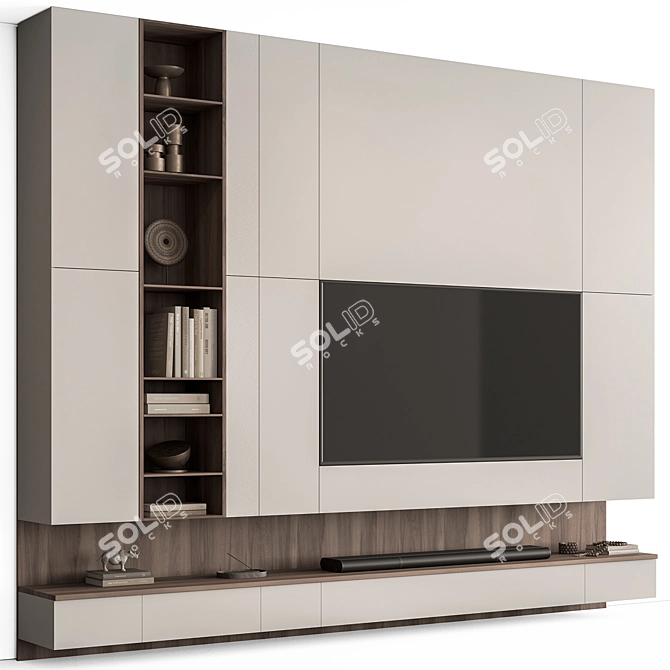 Modern White Wood TV Wall 3D model image 2