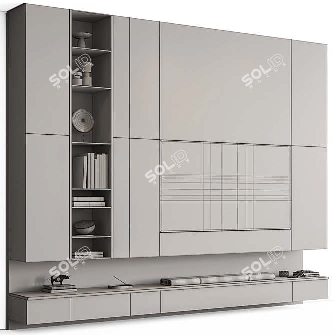 Modern White Wood TV Wall 3D model image 4