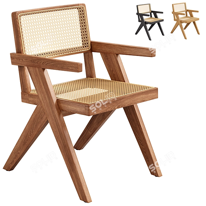 Rattan Caned Armchair - Woven Comfort 3D model image 1