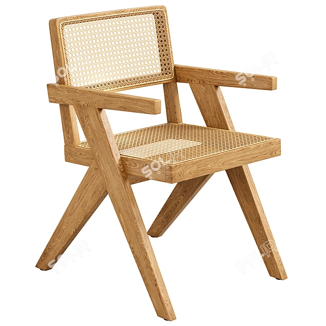 Rattan Caned Armchair - Woven Comfort 3D model image 3