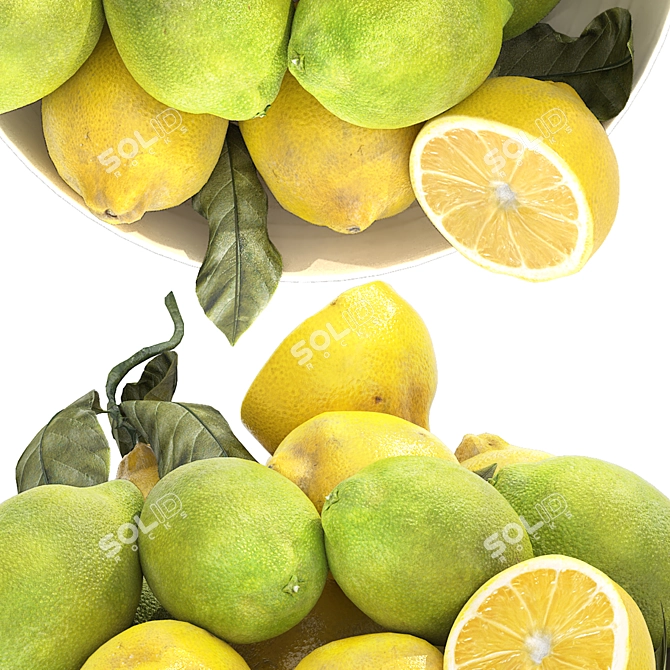 Handcrafted Green Yellow Lemons Bowl 3D model image 4