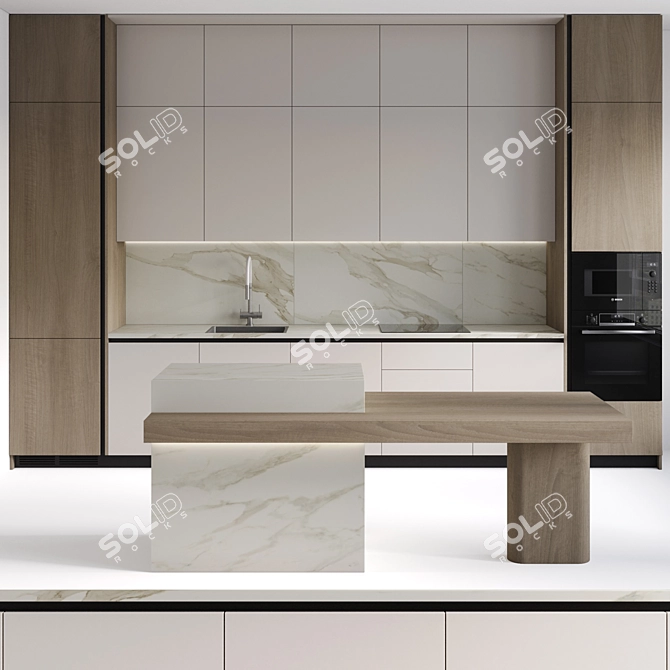 Modern Kitchen with Built-in Appliances 3D model image 1