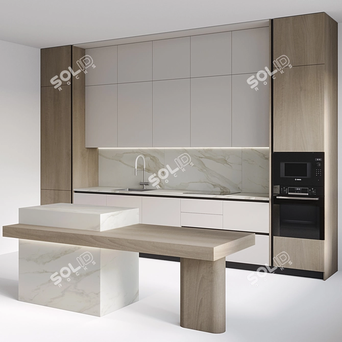 Modern Kitchen with Built-in Appliances 3D model image 2