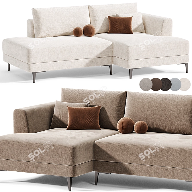 Edwin Corner Sofa, Velvet Smoke 3D model image 1