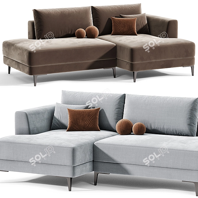 Edwin Corner Sofa, Velvet Smoke 3D model image 3