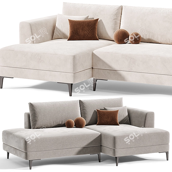 Edwin Corner Sofa, Velvet Smoke 3D model image 4