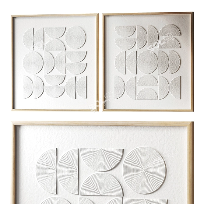 White Geometry Relief Art Print 3D model image 3