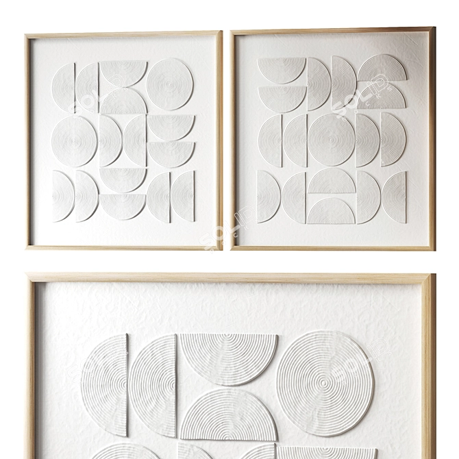 White Geometry Relief Art Print 3D model image 5