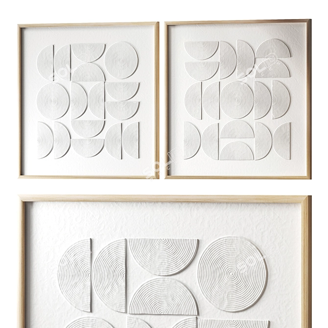 White Geometry Relief Art Print 3D model image 10