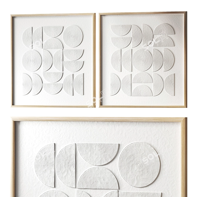 White Geometry Relief Art Print 3D model image 11
