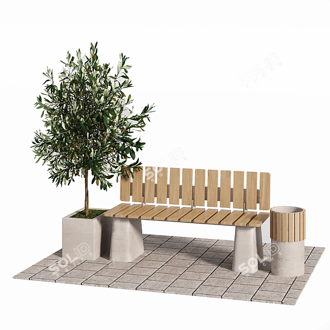 Urban Park Bench Set 3D model image 1