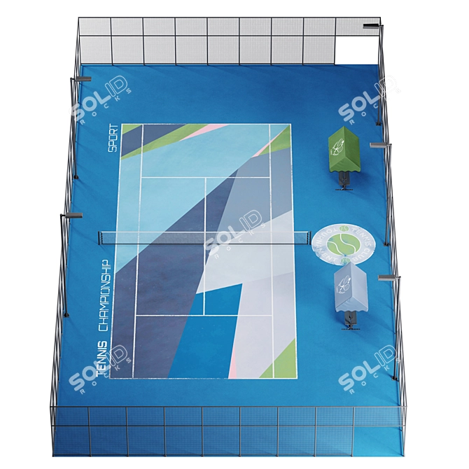 Street Tennis Court with Lighting 3D model image 1