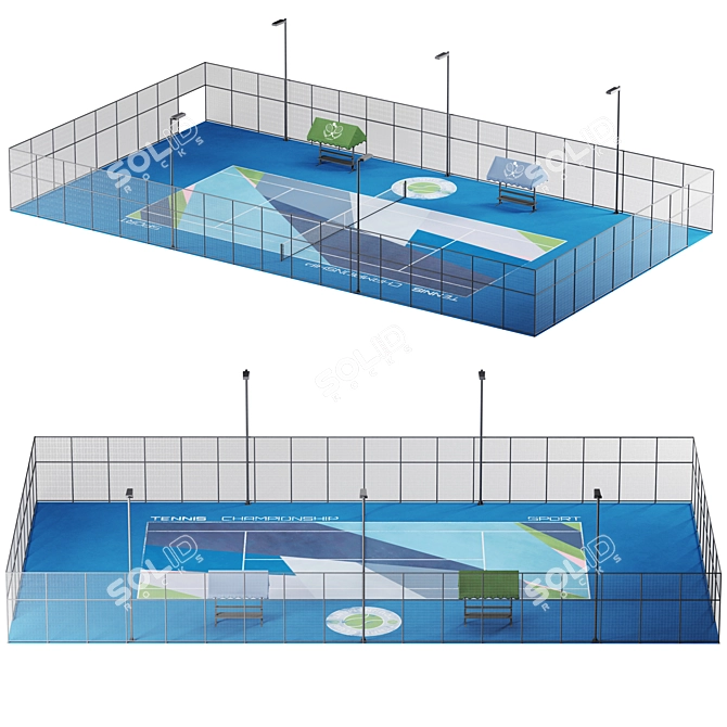 Street Tennis Court with Lighting 3D model image 2