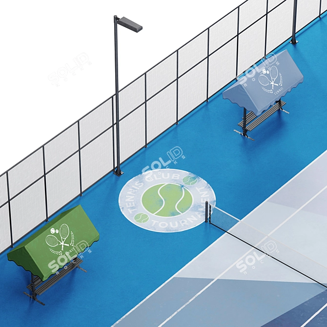 Street Tennis Court with Lighting 3D model image 3