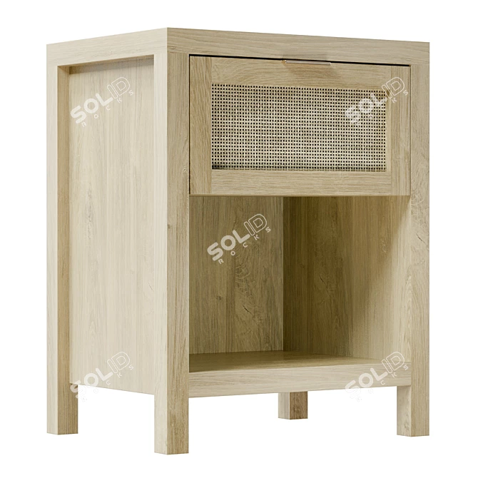 Oak Nightstand with 1 Drawer 3D model image 1