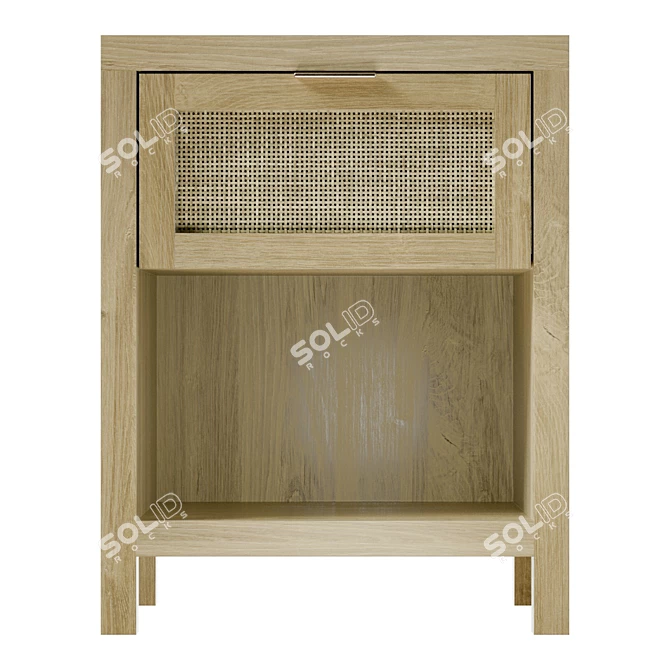 Oak Nightstand with 1 Drawer 3D model image 2