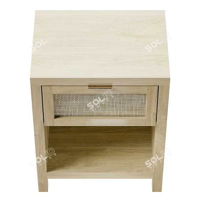 Oak Nightstand with 1 Drawer 3D model image 3