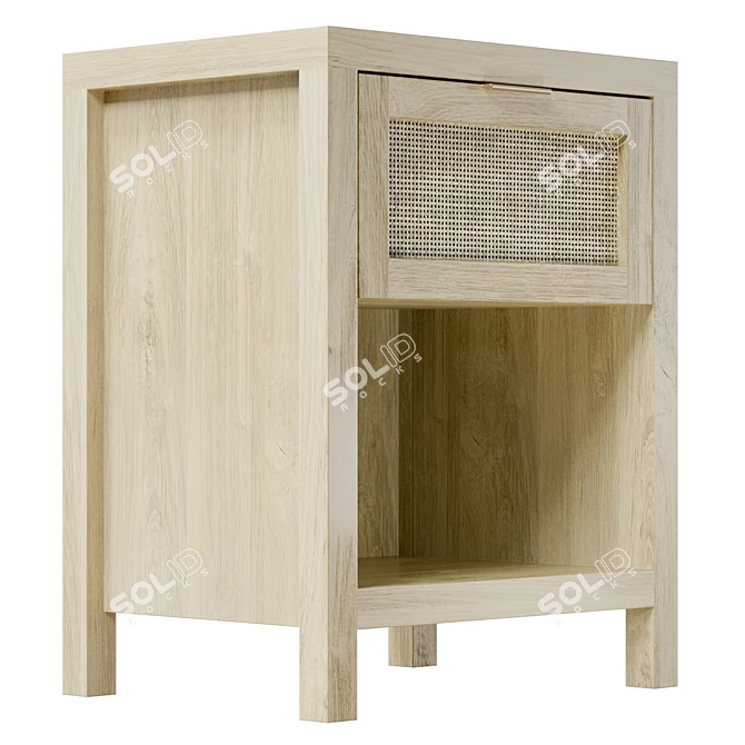 Oak Nightstand with 1 Drawer 3D model image 4