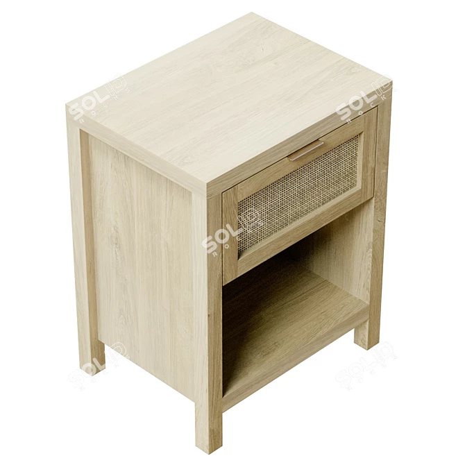 Oak Nightstand with 1 Drawer 3D model image 5