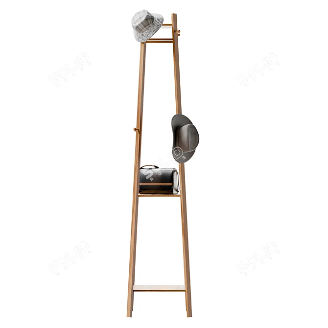 Bamboo Coat Hat Rack Stand 3D model image 2