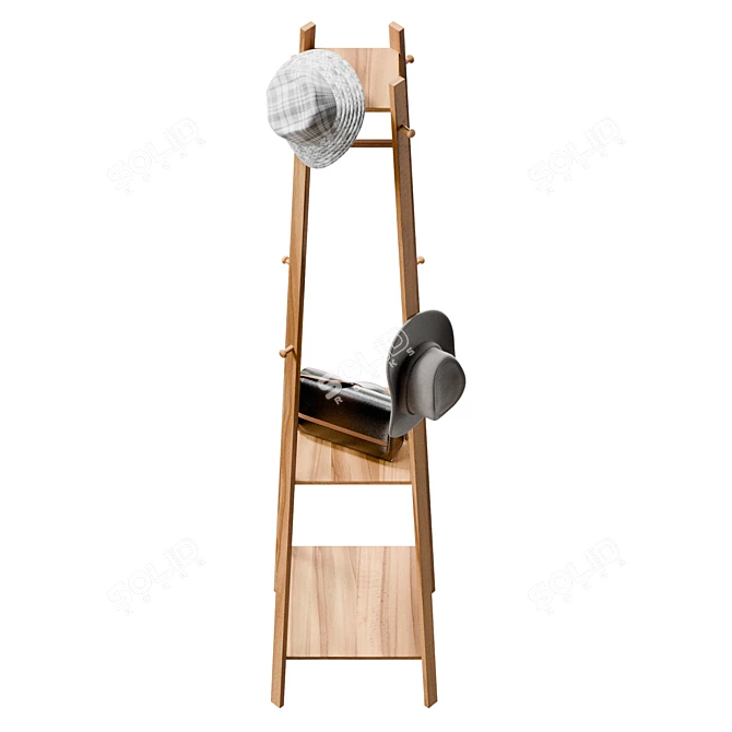 Bamboo Coat Hat Rack Stand 3D model image 3