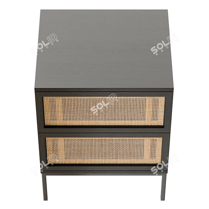 Solid Wood Nightstand with Two Drawers 3D model image 3