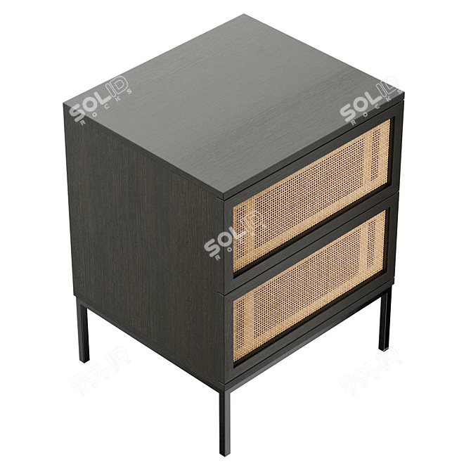 Solid Wood Nightstand with Two Drawers 3D model image 5