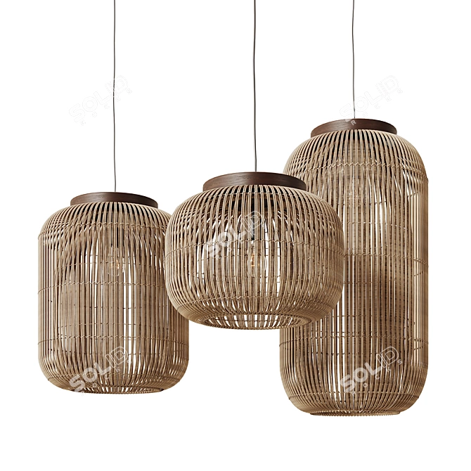 Handcrafted Rattan Pendant Light 3D model image 1