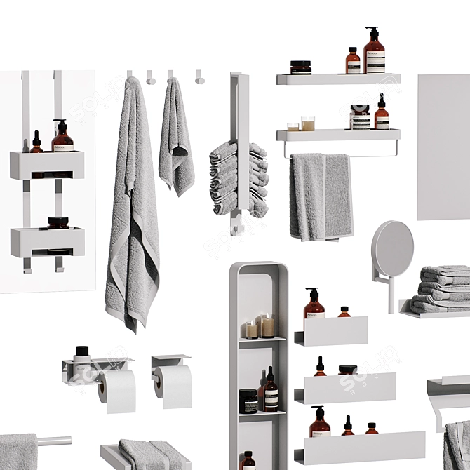 Smooth Modern Bathroom Decor Set 3D model image 3