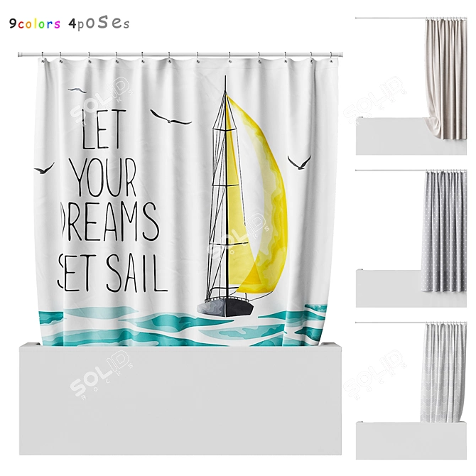 Decorative Fabric Shower Curtain Kit 3D model image 1