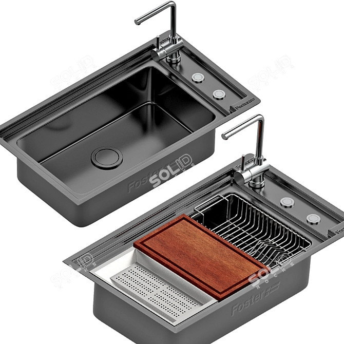 Translated from Russian: "раковина OUTLINE от Foster"

Title: Minimalist Stainless Steel Sink 3D model image 2