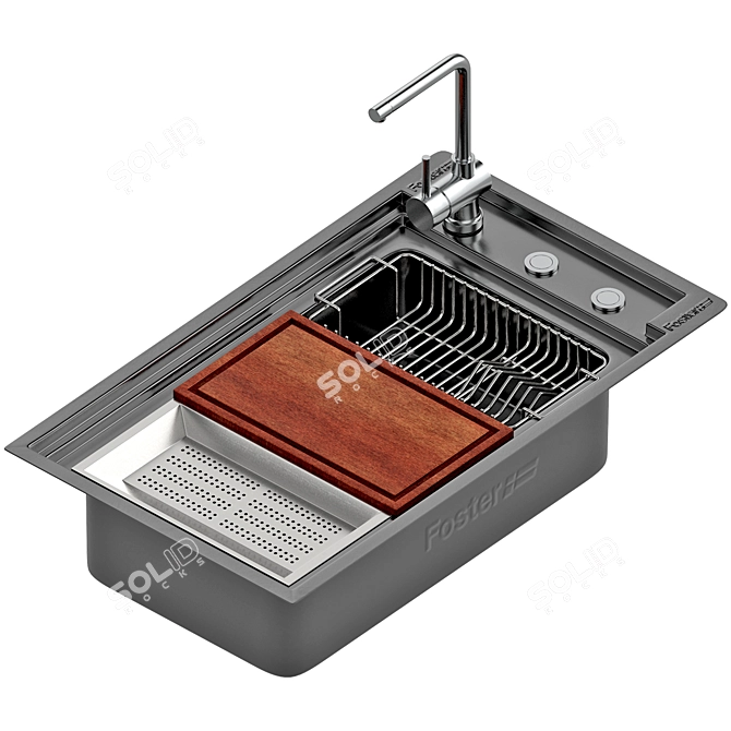 Translated from Russian: "раковина OUTLINE от Foster"

Title: Minimalist Stainless Steel Sink 3D model image 3