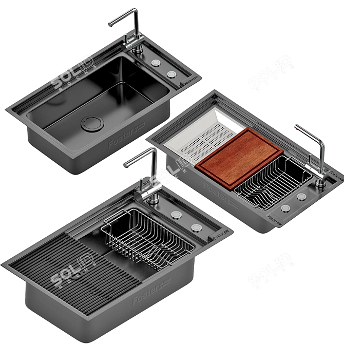 Translated from Russian: "раковина OUTLINE от Foster"

Title: Minimalist Stainless Steel Sink 3D model image 4