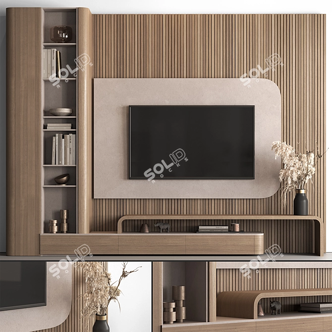 Modern Wooden TV Wall Stand 3D model image 1