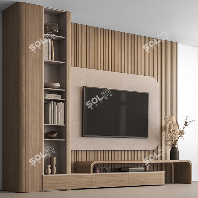 Modern Wooden TV Wall Stand 3D model image 2