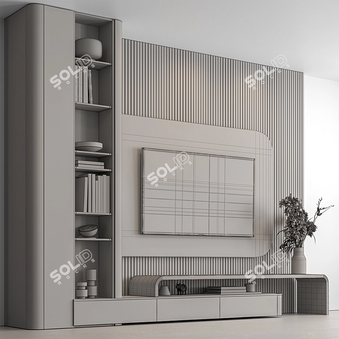 Modern Wooden TV Wall Stand 3D model image 5