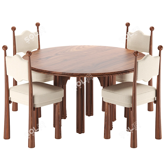 Mawu Oak Chair Set, Gonzalez 3D model image 1