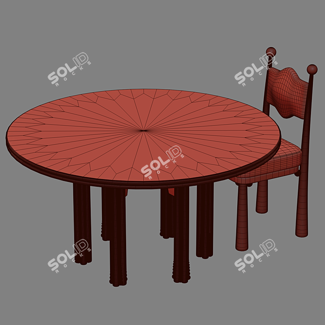 Mawu Oak Chair Set, Gonzalez 3D model image 4