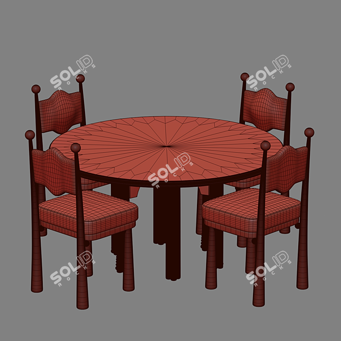 Mawu Oak Chair Set, Gonzalez 3D model image 5