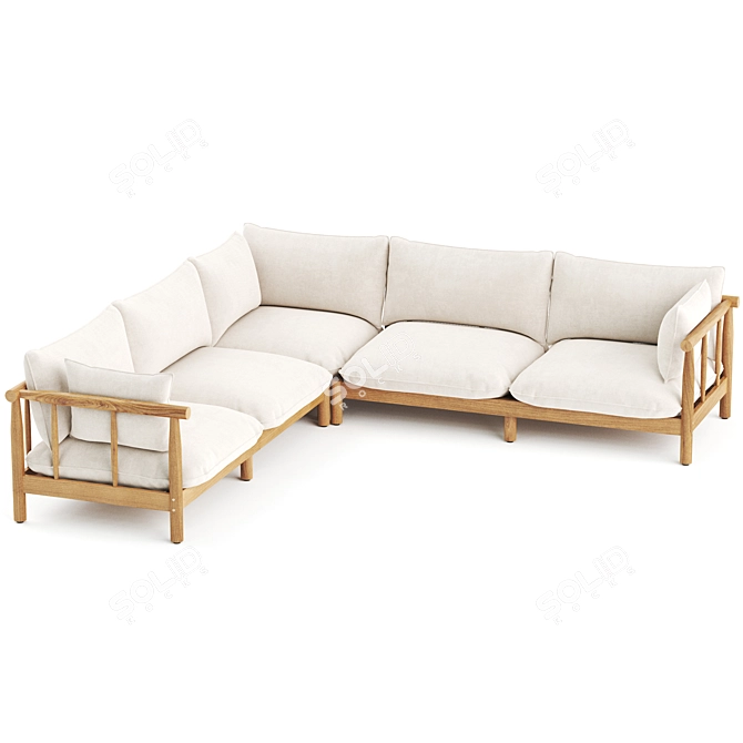 Modern Eucalyptus Wood Sofa Set 3D model image 2