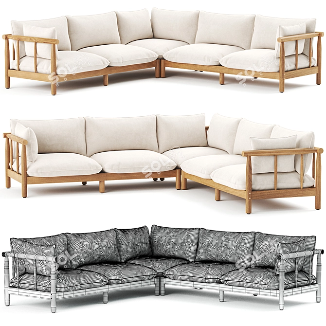 Modern Eucalyptus Wood Sofa Set 3D model image 3