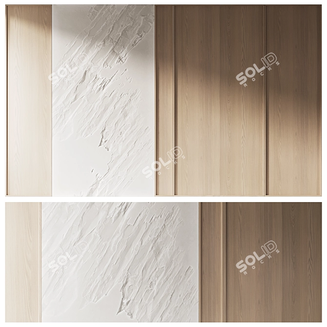 Stone and Wood Decorative Wall 3D model image 1