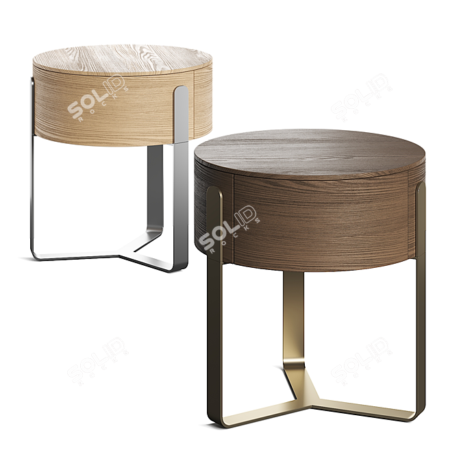 Wooden Round Bedside Table Drawers 3D model image 1