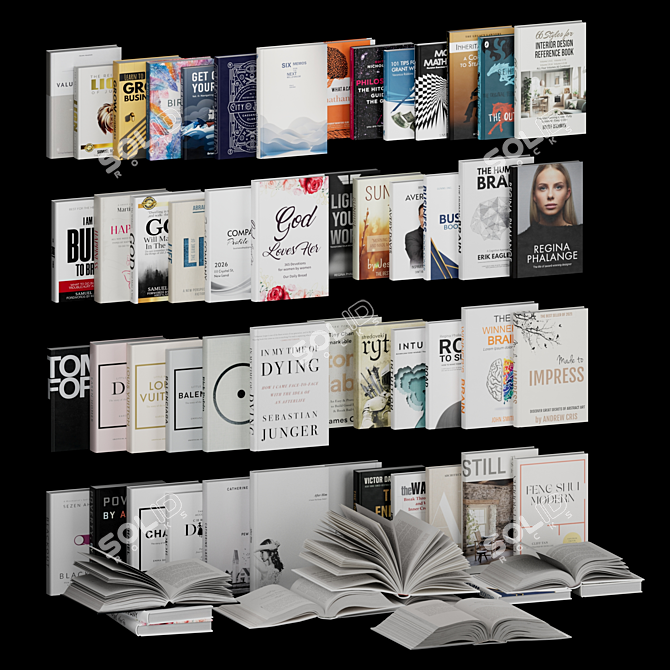 Set of Open and Closed Books 3D model image 1