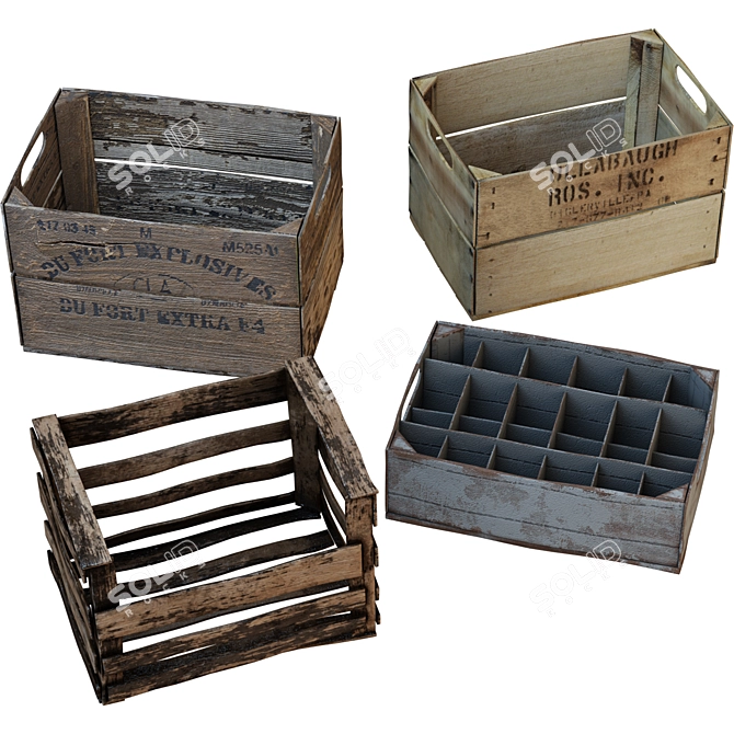 Antique Wooden Storage Crates 3D model image 1