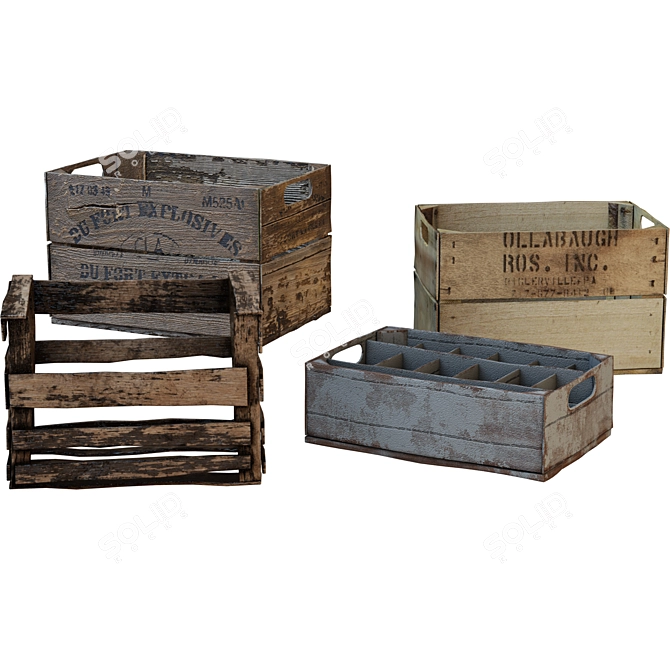 Antique Wooden Storage Crates 3D model image 2