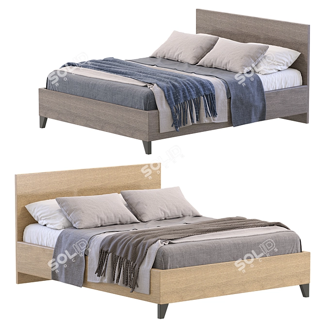 Modern Oak Bed Furniture Set 3D model image 5