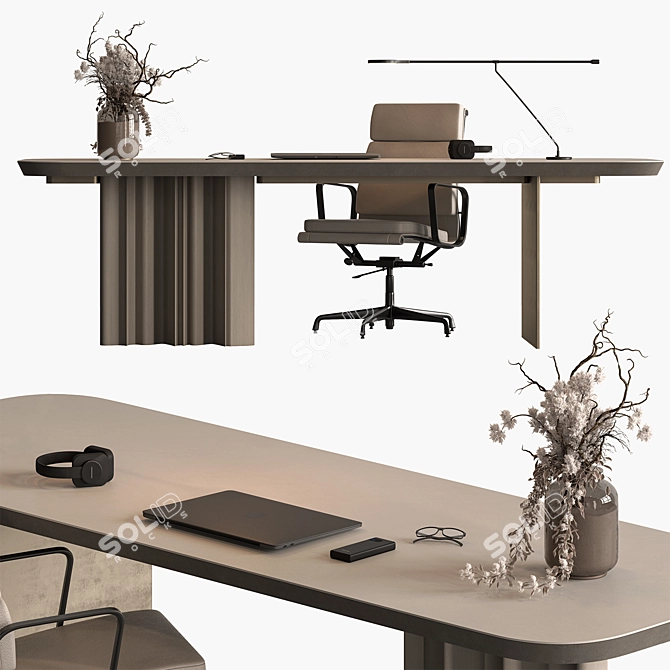 Executive Office Desk - Elegant Design 3D model image 2