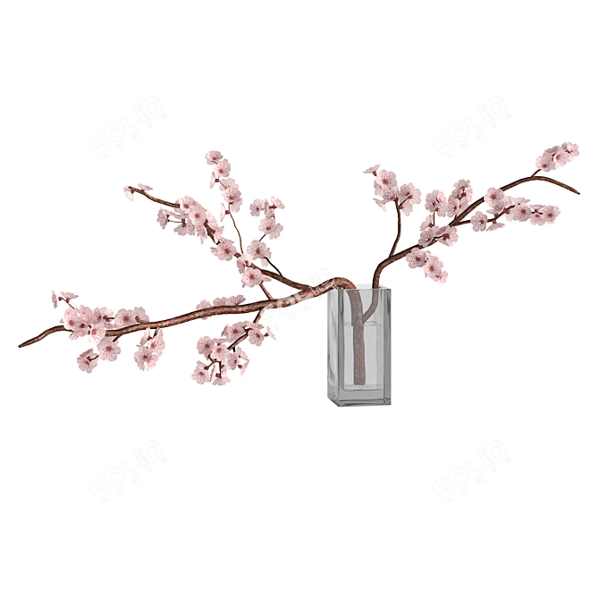 Sakura Blossom Branch Vase Decor 3D model image 2